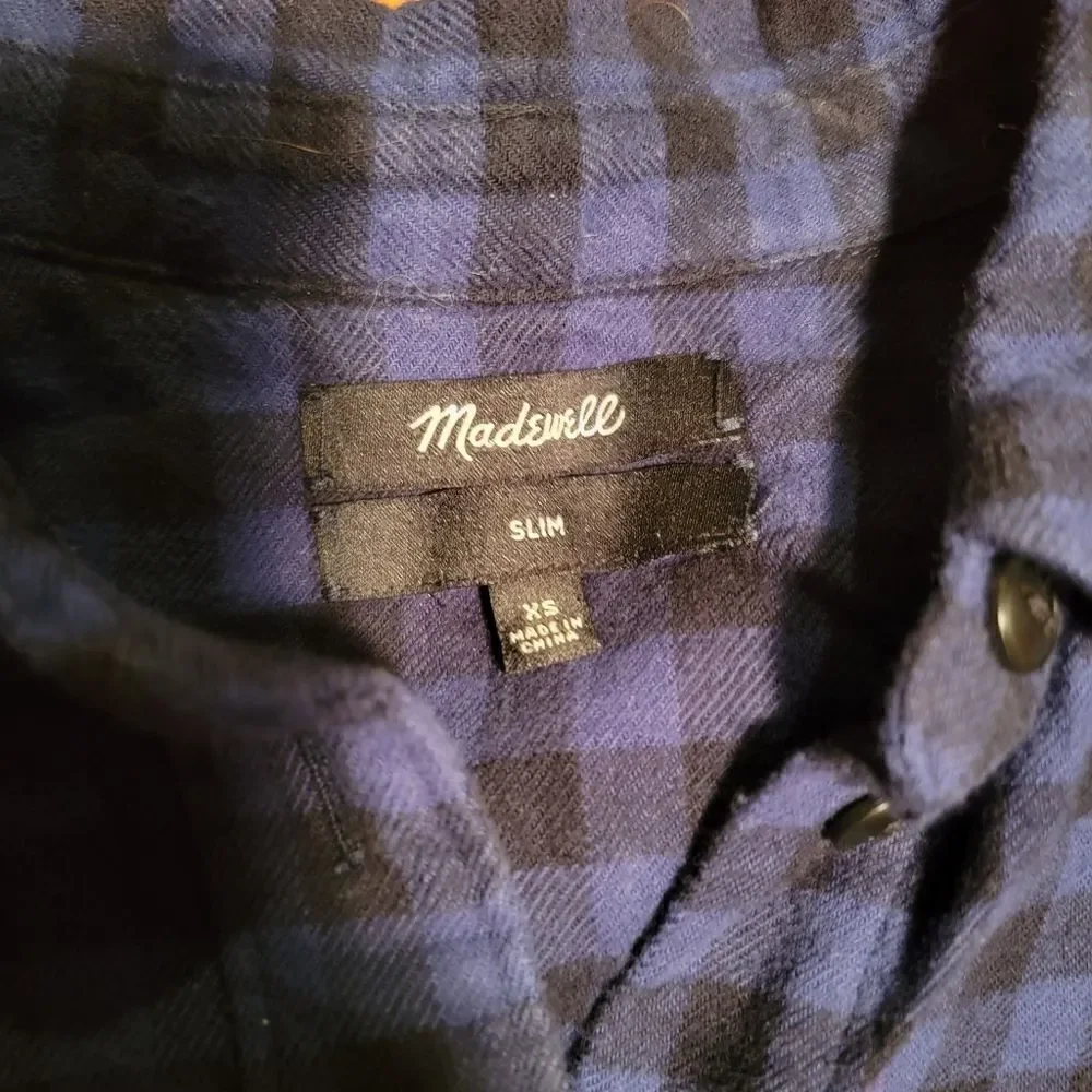 Madewell Blue Plaid Flannel Slim Boyfriend Shirt size XS - Picture 7 of 9